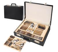 Set di Posate in Acciaio Inossidabile da 72/84 Pezzi con lucidatura a Specchio Oro/Argento, Lavabile in lavastoviglie, Set di coltelli, forchette, cucchiai, Confezione Regalo per l