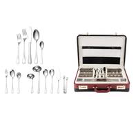 Set di posate in acciaio inox 18/10, 72 pezzi, servizio 12 persone, con valigetta di lusso, argento