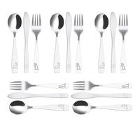 Set di posate in acciaio inox da 15 pezzi, 5 forchette, 5 cucchiai, 5 coltelli seghettati di sicurezza, acciaio inox, dinosauro della giungla, inciso, rivestito, adatto per chi studia a casa
