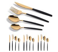 Set di posate in acciaio inox oro e nero, 16 pezzi per 4 persone, con posate placcate oro, coltello, forchetta e cucchiaio, resistenti e lavabili in lavastoviglie