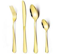 Set di posate in oro per 6 persone, 24 pezzi, in acciaio inox, con coltello, forchetta, cucchiaio, placcate in titanio, per casa, feste, ristorante, lavabile in lavastoviglie e antiruggine