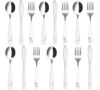 Set di posate per bambini, 15 pezzi, a forma di dinosauro, in acciaio inox, senza BPA, ideali per le mani dei bambini, 5 forchette, cucchiai, coltelli da tavola, posate per bambini dai 3 anni in su