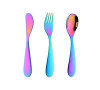 Set di posate per bambini arcobaleno in metallo, 3 posate per bambini in acciaio inox con coltello/forchetta/cucchiaio, Todler argenteria sana e lucidata a specchio, lavabile in lavastoviglie