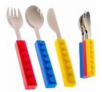 Set di posate per bambini con forchetta e cucchiaio, colori vivaci, impilabili, in acciaio inox, per giocare a cena, stoviglie per bambini (set da 3 pezzi)