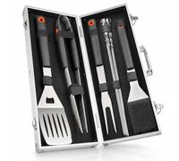 Set di posate per barbecue da uomo, in acciaio inox, in valigetta in metallo