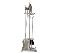 Set di posate per camino, 5 pezzi, argento su ottone massiccio, altezza: 73 cm, accessori per camino, stile Art Nouveau