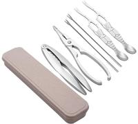 Set di posate per frutti di mare, 6 pezzi, kit di attrezzi per apri frutti di mare, con scatola portaoggetti, strumenti per crostacei, 2 cracker per aragoste e 4 forchette