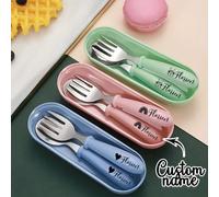 Set di posate personalizzato con forchetta e cucchiaio, stoviglie per bambini e famiglia, questo set di posate personalizzato rende ogni pasto extra speciale., Regalo per festa di nascità blu,rosa,ver