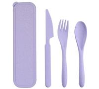 Set di posate portatile con astuccio, posate in plastica riutilizzabili, coltelli, forchette, cucchiai, utensili da viaggio, per campeggio, picnic, ufficio, scuola o uso quotidiano (viola)