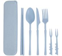 Set di posate portatile con astuccio, posate in plastica riutilizzabili, coltello, forchetta, cucchiaio, stoviglie, set di posate da viaggio per campeggio, picnic, ufficio, scuola o uso quotidiano