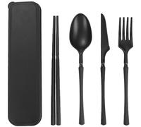 Set di posate portatile con astuccio, posate in plastica riutilizzabili, coltello, forchetta, cucchiaio, stoviglie, set di posate da viaggio per campeggio, picnic, ufficio, scuola o uso quotidiano