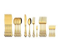 set di posate, Posate in argento, set di posate in acciaio inossidabile da 24 pezzi, stoviglie, cibo occidentale, Royal Tableware, forchette frutta, coltelli, cucchiaini caffè(Gold With Fork)
