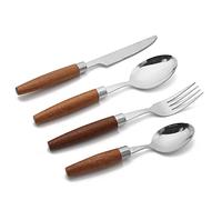 Set di posate, set di posate in acciaio inossidabile a 48 pezzi, stoviglie in legno, servizio per 12, lavastoviglie sicuro/facile da pulire, altamente lucido, piatti da campeggio e set di posate (48