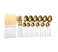 set di posate, Set di posate in argento, 24 pezzi, set in acciaio inossidabile, coltello da bistecca, forchetta, cucchiaio caffè, cucchiaino tè, cena, stoviglie, tavola, 6 oro(6sets White Gold)