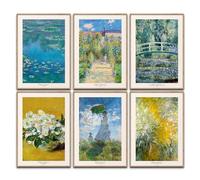 Set di poster di Claude Monet, decorazione murale artistica, immagini classiche, decorazione per camera da letto, decorazione per soggiorno, dipinto per ufficio (6 x A4, senza cornice)
