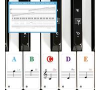 Set di poster di teoria musicale di base, guida alla notazione della tastiera del pianoforte e del personale e adesivi colorati per tastiera per pianoforte, etichette per note, teoria dei simboli