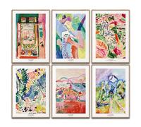 Set di poster Henri Matisse Arte per pareti, immagini classiche, decorazione per camera da letto, decorazione per soggiorno, decorazione per ufficio, dipinti (6 x A4 | Senza cornice)