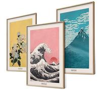 Set di poster Hokusai, decorazione murale giapponese, immagini d'arte giapponese, decorazione per camera da letto, decorazione per soggiorno, dipinti eclettici (3 x A4, senza cornice)