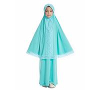 - Set di preghiera per ragazze musulmane, outfit da due pezzi con gonna, sciarpa, elegante set di abbigliamento islamico per giovani fedeli, costume per le feste di alta qualità, verde, 10-11 Anni
