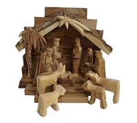 Set di presepe in miniatura in legno di ulivo di Betlemme intagliato a mano con stabile 12 pezzi da Lion of Judah Market (stalla 11,4 cm e 7 cm figurine)