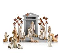 Set di presepi natalizi in resina con 20 figure e stalla, statua di Gesù presepe in resina per piccoli presepi da tavolo, decorazioni natalizie cristiane, per interni, casa, chiesa o scuola (A)