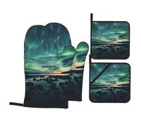 Set di presine e guanti da forno con stampa "Sea Under The Aurora Borealis" - Set da cucina da quattro pezzi resistente al calore, impermeabile e durevole