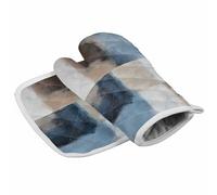 Set di presine e guanti da forno per cucina, cuciture a colori, tema blu, graffiti astratti, confezione da 2, impug in silicone antiscivolo resistente al calore per cucinare al forno