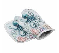 Set di presine e presine da forno Octopus, resistenti al calore e antiscivolo, per cucinare al barbecue, cuocere al forno, grigliare, pesce di mare, corallo e alghe marine.