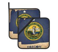 Set di presine resistenti al calore con stampa astratta della bandiera dello stato dell'Oregon Map03, set di presine per cucina e barbecue