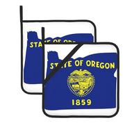 Set di presine resistenti al calore con stampa della mappa della bandiera dell'Oregon, set di presine per cucina e barbecue