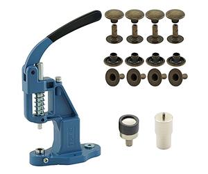 Set di pressa per rivetto composto da pressa per occhielli, rivetti cavi, 100 pezzi, testa singola, acciaio - ottone anticato, 6 mm