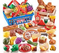 Set di prodotti da gioco per la cucina dei bambini, cucina internazionale con alimenti per giocattoli da taglio come pizza, sushi e pasticcini, inclusi 2 cestini, ragazzi e ragazze.