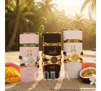 Set di profumi Asad NoirNote di testa: Pepe nero, ananas, tabaccoNote di cuore: Caffè, iris, patchouliNote di fondo: Ambra, vaniglia, legni secchi, benzoino, labdanoYara RoseNote di testa: Mandarino,