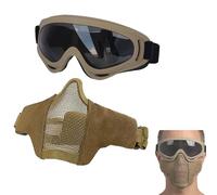 Set di Protezioni per Softair, Maschera Tattica a Mezzo Volto in Rete con Occhiali, per Uomini e Donne, Softair Paintball Tiro Sportivo CS Cosplay(Brown)