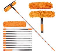 Set di pulizia per finestre con manico telescopico, 425 cm, 2 in 1, set di pulitore per finestre telescopico, lavavetri con panno in microfibra e raschietto per interni ed esterni, per finestre in