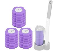 Set di pulizia per WC, 18 spazzole usa e getta, manico lungo, testina di ricarica con detergente, testina di ricambio in spugna, spazzola per la pulizia del WC (18 pezzi, viola e grigio)