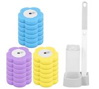 Set di pulizia per WC, 18 spazzole usa e getta, manico lungo, testina di ricarica con detergente, testina di ricambio in spugna, spazzola per la pulizia del WC (18 pezzi, viola, blu, giallo, grigio)