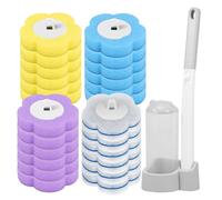 Set di pulizia per WC, 24 pezzi, usa e getta, manico lungo, testina di ricarica con detergente, testina di ricambio in spugna, spazzola per la pulizia del WC (24 pezzi, viola, blu, giallo, bianco+