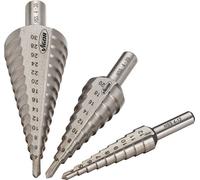 Set di punte a gradino ViGOR HSS V1707, composto da V2394 (4-12 mm), V2395 (4-20 mm), V2396 (4-30 mm), per forare con precisione metallo, plastica e legno, gamma di diametri 4-30 mm'.