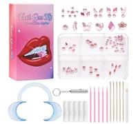 Set di punte colorate per decorazione dentale, set fai da te, adesivi per denti, diversi modelli, set di punte da trapano a 6 griglie, per nail art creativo e applicazioni professionali (B, 7,5 x 5 x