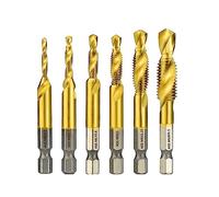Set di punte da trapano, Metric Thread Tap Set M3-M12 1/4 Hex Shank HSS Combined Drill Titanium Coating 7 Pcs(6pcs)