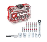 Set di punte e bussole originale Einhell XS-CASE da 21 pezzi (punte da 25 mm, bussole, portapunte a cambio rapido, adattatore, cricchetto reversibile, compresa la scatola di custodia)