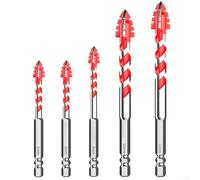 Set di punte eccentriche seghettate a quattro scanalature con gambo esagonale progettato per fornire una penetrazione rapida e uno scivolamento ridotto su piastrelle di ceramica, porcellana, pietra e