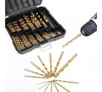 Set di punte elicoidali a gambo dritto, 99 pezzi, in acciaio ad alta velocità, con placcatura in Ti, kit di punte per punzonatura e perforazione, con scatola di immagazzinaggio