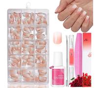 Set di punte finte per unghie finte - 240 pezzi di unghie finte francesi da incollare, 15 misure, colore bianco nudo sfumato, unghie finte per unghie con scatola (Gradient Baby Nude quadrato)