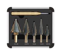 Set di punte for trapano a gradini, 5 pezzi, in acciaio rapido rivestito in titanio, con punzone centrale automatico for la foratura di lamiere