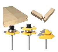 Set di punte per fresa per legno 1 pz/2 pezzi/3 pezzi Set di punte per fresa a linguetta e scanalatura, gambo da 1/4 '' con mitra di bloccaggio a 45° da 6 mm, in acciaio massiccio, design anti