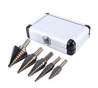 Set di punte per trapano a cono 5 pezzi Set di punte per trapano a gradini HSS con custodia in alluminio Set di punte per trapano rivestite in titanio per tagliare fori in legno Lamiera di allumini