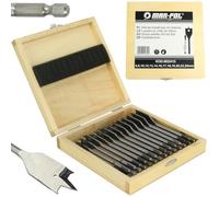 Set di Punte Piatte Mecchie per Legno | 13 Pezzi | Ø6-25 mm | Attacco Esagonale | per Trapano | con Valigetta