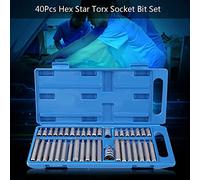 Set di Punte Torx-Spline Sechskant-Stern, Set di Punte Torx-Stern-Steckschlüssel da 40 Pezzi, Set di Punte Torx-Stern-Sechskant-Steckschlüssel, Werkzeugsatz, 1/2 Zoll, 3/8 Zoll